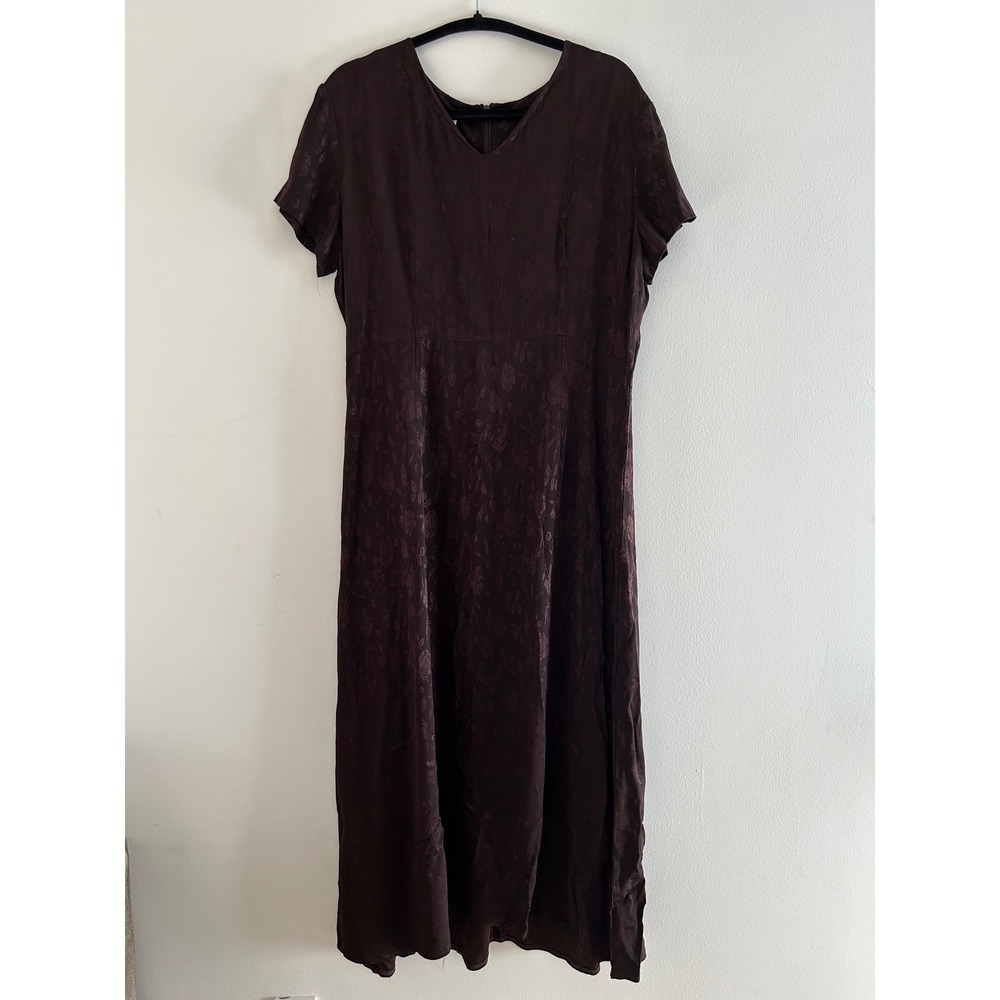 Laura Ashley Vintage Burgundy Floral Satin Jacquard Empire Midi Dress USA‎ 10